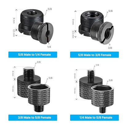 IXTECH Mic Stand Adapter Set - 8 Piece Metal Mic Stand Adapter Kit - 3/8 to 5/8 & 1/4 to 5/8 Female to Male Thread Adapter - Boom Arm Adapter (2) - color: Black