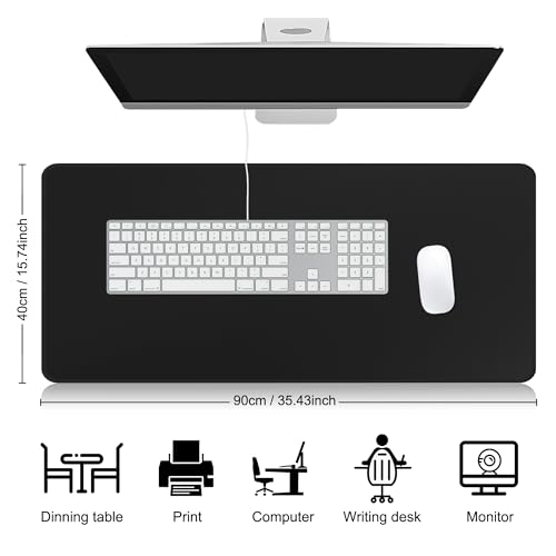 HGWALP Large Gaming Mouse Pad Extended XXL Mouse Mat Long Desk Pad with Stitched Edges for Keyboard Home Office Gaming Work Big Desk Pad (35.4x15.7IN,90x40) (Black) - color: Black