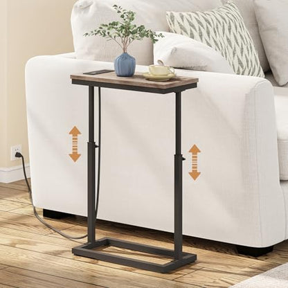 TUTOTAK End Table with Charging Station, Side Table, Tall Couch Table, Sofa Table, Living Room, Bedroom,Greige TB01BG084 - color: Greige, size: 1 Pack, style: With Plug