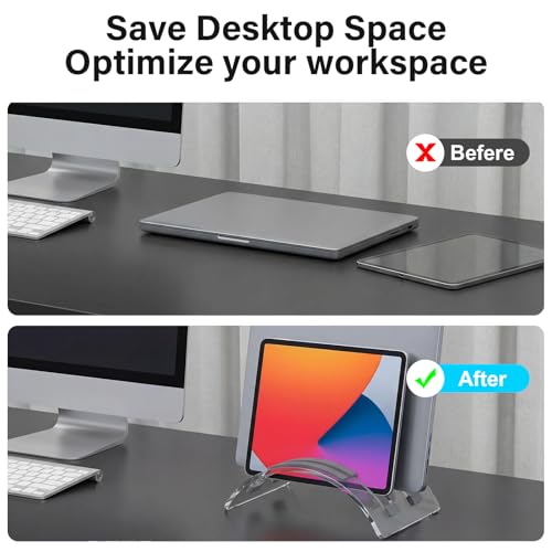 Vertical Dual Laptop Stand Acrylic Desktop Notebook Dock Invisible Vertical Laptop Holder for Desk Office Home Supplies Space Saving Organizer