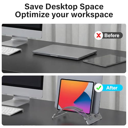Vertical Dual Laptop Stand Acrylic Desktop Notebook Dock Invisible Vertical Laptop Holder for Desk Office Home Supplies Space Saving Organizer