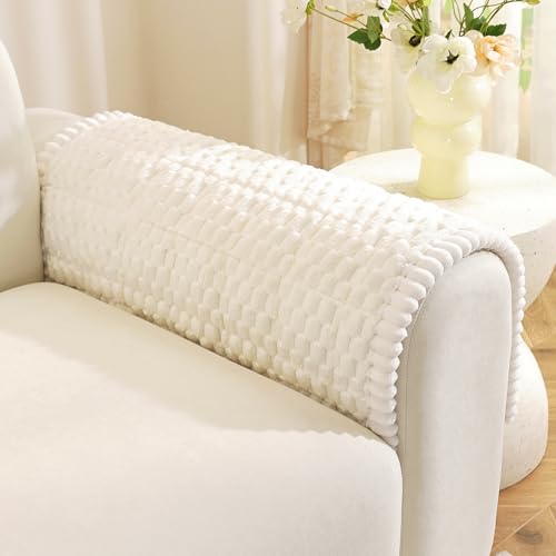 Royhom Couch Arm Covers, Arm Rest Covers for Sofa Set of 2, Thick Arm Chair Covers, Headrest Backrest Protector for Pets Recliner Loveseat Leather Cushion L Shaped Sofa (White, 20 x 24 Inch, 2 Pieces) - color: White, size: 20 X 24 Inch/2 Pieces