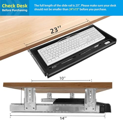 TOOCUST Under Desk Keyboard Tray, 20" Wx11"D Sturdy Key Board Tray Under Desk Slide with Pen Tray, Desk Extender with Pen Holder,Black - size: 20"Wx11"D