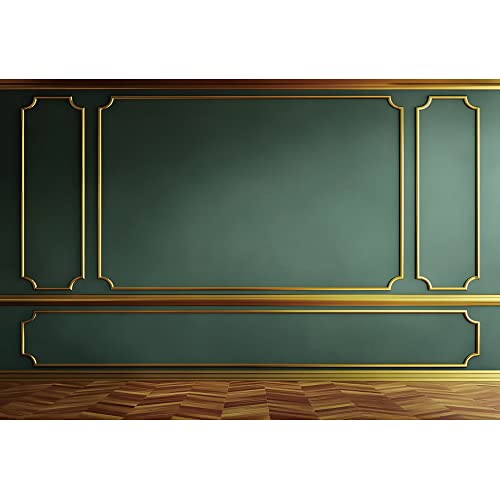 5x3ft Ancient Palace Wall Backdrops for Photography Green Gold Retro Wall Texture Old Castle Living Room Photography Background Baby Shower Graduation Wedding Birthday Photo Prop - color: green, size: 5x3ft