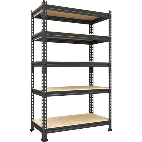 PrimeZone Storage Shelves 5 Tier Adjustable Garage Storage Shelving, Heavy Duty Metal Storage Utility Rack Organizer Shelf Unit for Warehouse Pantry Closet Kitchen Basement, 28" x 12" x 59", Black - size: 28"W x 12"D x 59"H