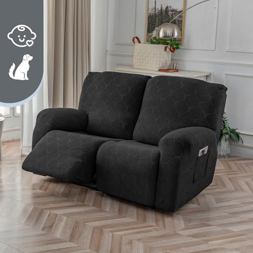 100% Waterproof Recliner Loveseat Cover, 2 Pieces Stretch Recliner Sofa Slipcovers Washable Couch Cover Furniture Covers for Pets, Dogs, Kids (Black, 2 Seater) - color: Black, size: 48"-62" 2 Seater