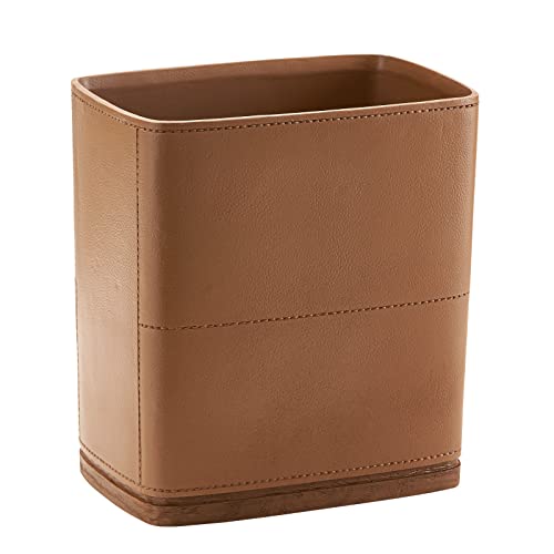 Polytree Bathroom Trash Can 1.8 Gallon(7 Liter) Small Kitchen Garbage Can,Decor Wastebasket for Bedroom Office,Brown （Resin-Imitated Leather Effect） - color: D-Brown