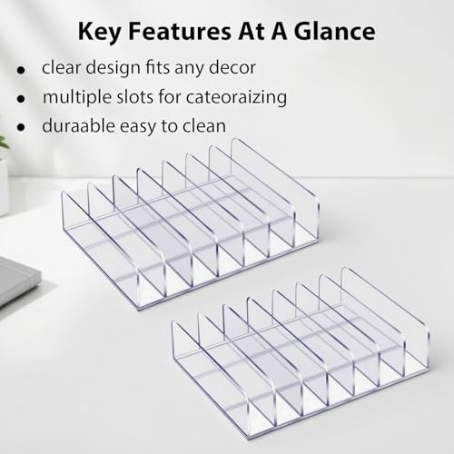 2 Pcs Acrylic Clipboard Holder 7 Slots Clipboard Organizer Display Stand Storage Rack Document Typing Paper Stand Menu Display Receipt Holder for Classroom Office School Teacher No Assembly Required