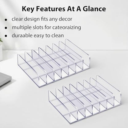 2 Pcs Acrylic Clipboard Holder 7 Slots Clipboard Organizer Display Stand Storage Rack Document Typing Paper Stand Menu Display Receipt Holder for Classroom Office School Teacher No Assembly Required