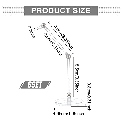 FINGERINSPIRE 6 Pcs Action Figure Stands Clear Doll Model Support Stand with 2 inch Round Base Assembly Action Figure Display Holder without Claw Durable Display Stand Compatible with Figures Models