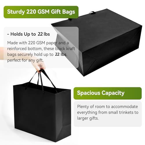 GEGIBOA Extra Large Gift Bags With Handles, 15x6x12 Inch Sturdy Kraft Paper Large Gift Bags, Bulk for Wedding, Party, Birthday, Easter, Fathers Day, Business and Shopping (Black-XL-3-pcs) - size: Black-XL-3-pcs