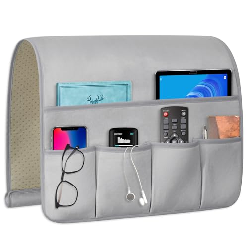 Remote Control Holder for Armchair，Couch Caddy Organizer TV Remote Holder for Bed Storage 5 Pockets，Remote Caddy Bedside Organizer Bedside Table Organizer (LightGray, 35''x18'') - color: LightGray, size: 35"x18"