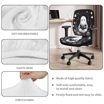 Cute Ghost Office Chair Covers 2 Piece Stretchable Computer Chair Seat Cover Dorm Computer Rotating Chair Slipcover Washable Seat and Back Cover Chair Padded Cover Black - color: Cute Ghost