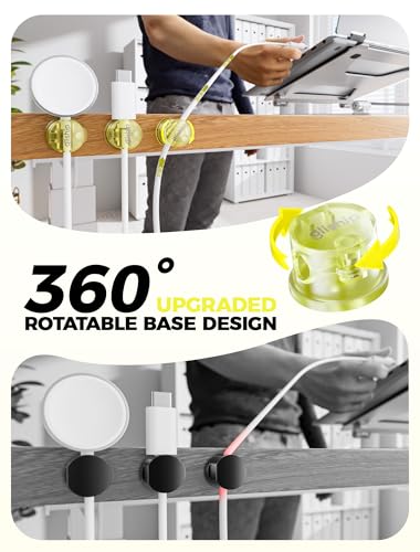 9 Pack Magnetic Cable Clips - gliship [Upgraded 360° Rotatable] Cord Organizer, Strong Magnetic Cord Holder, Adhesive Wire Keeper, Phone Cord Holder, Nightstand Wire Keeper Desk Decor, Tidy Helper - color: yellow