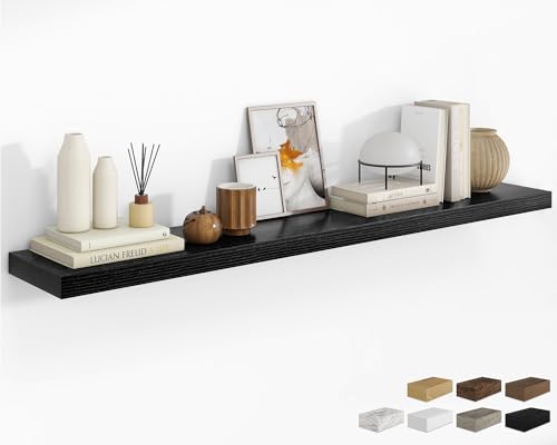 RICHFOCUS 72Inch Floating Shelves for Wall 1 Pack Shelves for Bedroom|Kitchen|Bathroom Wall Mounted Rustic Wood Floating Shelf with Invisible Brackets for Books|Storage|Decor, Black - color: Black, size: 72"L x 8"D, Set of 1