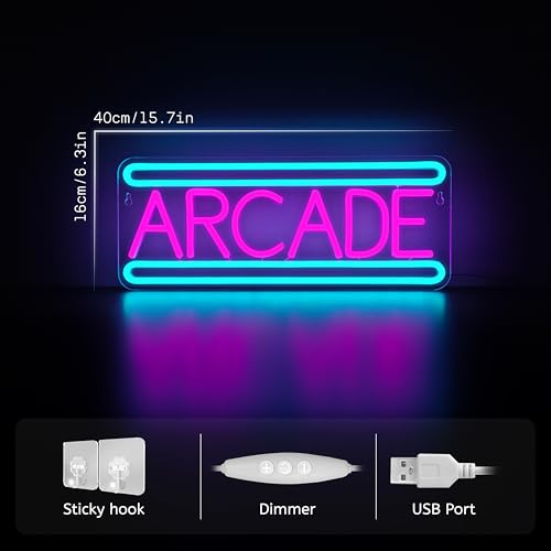 Arcade Neon Sign Arcade Neon Light for Wall Decor USB Powered Dimmable Arcade LED Neon Lights Sign for Game Room for Game Room Recreation Living Room Birthday Gift Man Cave Bedroom Decor - color: arcade