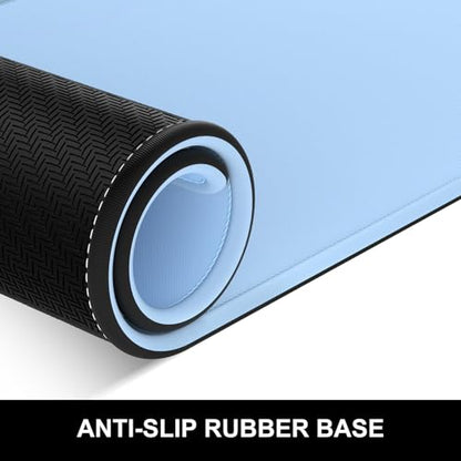 Hsurbtra Desk Pad, 32" x 16" Premium-Textured Desk Mat, Stitched Edge Anti-Slip Waterproof Rubber Mouse Pad, L Extended Computer Mat for Office Gaming Laptop Keyboard Sky Blue