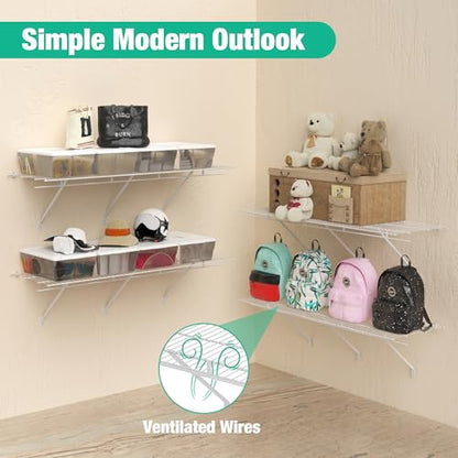 HAUSHOF Closet Shelves Wall Mounted 2-Pack, 4ft x 16in White Metal Wire Shelving for Laundry Room, Closet, Basement Organization and Storage - size: 4ft x 16in