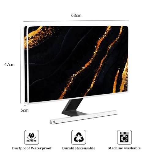 Black and Golden Marble Waterproof Computer Monitor Dust Cover 26, 27, 28 Inch Decorative Abstract Monitor Accessories Laptop TV LCD Screen Monitor Decoration for Tablet Home Office - color: Black and Golden, size: 26-28 Inch