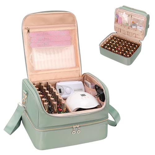 CUBETASTIC Nail Polish Organizer, Nail Tech Organizers and Storage Case Holds 69 Bottles Nail Polish & Nail Lamp, Travel Nail Supplies bag for Nail Tech Kit & Manicure Tools, Green - color: Green, size: 69 Slots