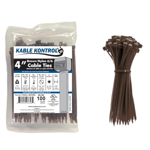 Kable Kontrol Brown Zip Ties 4 Inch 100 Pcs, 18 Lbs Tensile Strength, Self-locking Nylon Colored Cable Ties Wire Wraps for Indoor or Outdoor Use - color: Brown, size: 4" - 18 Lbs - 100 Pcs