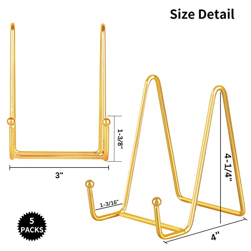 IBosins 5 Pack 4 Inch Plate Holder Display Stands, Metal Gold Frame Stand for Picture, Book, Photo Easel, Creation, Collectibles - color: Gold, size: 4 Inch