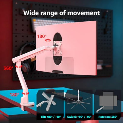 Monitor Arm Stand, 24 to 43 Inch Single Monitor Mount, C Clamp Only, Mechanical Spring Desk Mount, Holds 6.6-26.4 lbs, Fit 75x75/100x100 VESA,(White) - color: white