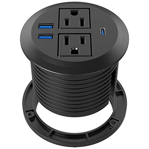 Recessed Power Grommet with AC Outlets, 20W Fast Charging USB-C Port - Flush-Mount for Desktop,Workspace Essential Desk Outlet,ETL Listed - color: Black, size: 1 PCS-20W USB Port