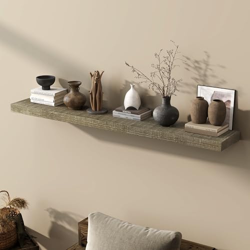 Acovy 55" Unfinished Solid Reclaimed Wood Floating Shelves, Rustic Heavy-Duty Wall Shelves, 8" Deep Floating Shelf for Living Room, Bathroom, Bedroom and Kitchen, Set of 1, Grey - color: Cement Grey, size: 55inches-1P