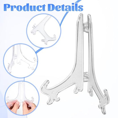 4 PCS 6" Clear Acrylic Display Stand/Plate Stands, Clear Plate Holder Easel, Folding Display Plate Holder for School Office Home Decoration