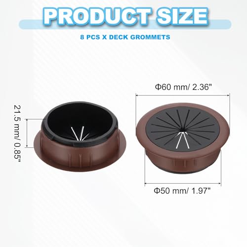 PATIKIL 50mm/ 2 inch Desk Grommet,8pcs Desk Cord Hole Cover Desk Cable Hole Grommet Cover Sturdy ABS Plastic Round for Cables Cabinets Desktop Equipment Wiring Organizing, Brown - color: Brown, size: 50mm
