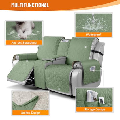 VANSOFY Loveseat Recliner Cover with Console 100% Waterproof Sofa Slipcovers Non-Slip Reclining Couch Cover Split Sofa Covers Furniture Protector for Pets, Dogs(Bean Green) - color: Bean Green