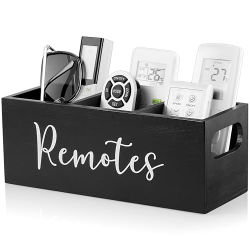 DRASTAR Remote Control Holder, Wood TV Remote Holder, Remote Storage Caddy, Remote Control Organizer (Black, 3 Slots) - color: Black, size: 3 Slots