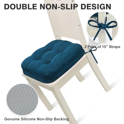 Shinnwa Dining Chair Cushions Set of 4, Dual-Layer Memory Foam Kitchen Chair Cushions, Patented Design Seat Pads with Ties, 16.5 x 16.5 x 3.5in, 4 Pack, Navy Blue - color: Navy Blue, size: 4 Count (Pack of 1)
