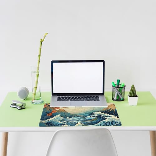 Japanese Waves Desk Mat Large Mouse Pad Gaming Mousepad 31.5 x 15.8 in | Desk Pad for Keyboard and Mouse, Large Non-Slip Rubber Base Mousepad Desk Mat with Stitched Edges for Gaming Office - color: Japanese Waves