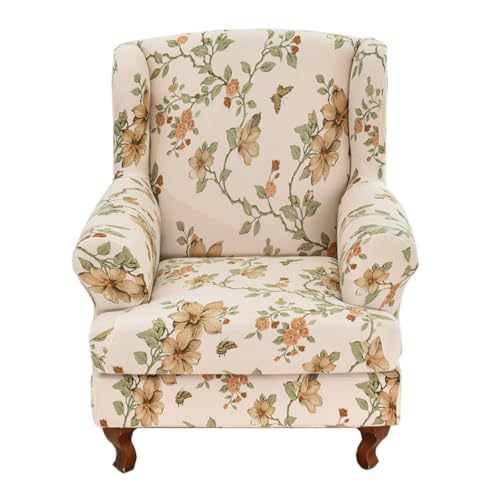 KRFOONN Wingback Chair Covers Slipcovers 2 Piece Stretch Wing Chair Covers Spandex Slipcovers Wingback Sofa Covers Armchair Covers Non-Slip Furniture Protector for Living Room Wingback Chairs, A24 - color: A24