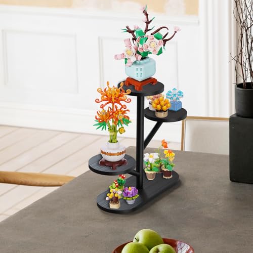 NiHome Tree-Shaped Bamboo Display Stand for LEGO Botanical Collection Sets, Multi-Tier Showcase Figurine Display Shelf Riser for Collectibles and Room Decor, Perfume Riser Holder, Tabletop Plant Stand