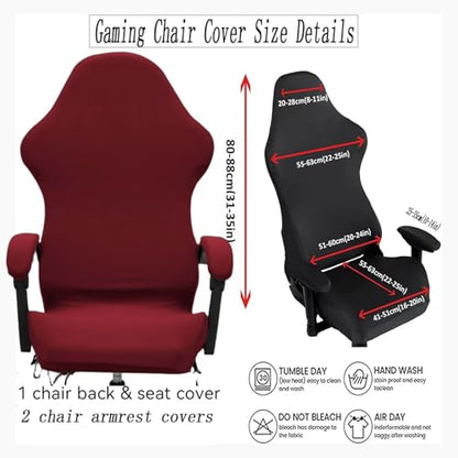 Gaming Chair Cover Set with Armrest Covers, Stretch Ruffled Slipcover for Racing Office Computer Reclining Chairs (Wine red) - color: Wine Red