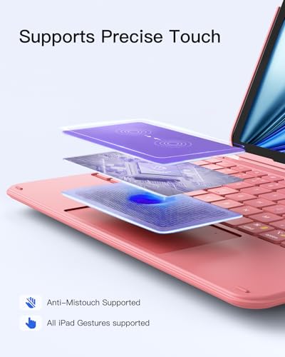 Inateck for iPad (A16) 11th/10th Gen 450g Ultralight Keyboard Case, Air 11" 2026 M4 /M3/M2, Air 5/4th, Pro 11 4/3/2/1th,1 Second Magnetic Detachable Keyboard with Touchpad, AceTouch, Pink - color: Pink