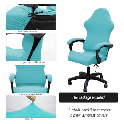 Gaming Chair Cover Set with Armrest Covers, Stretch Ruffled Slipcover for Racing Office Computer Reclining Chairs (Sky-Blue) - color: Sky-blue