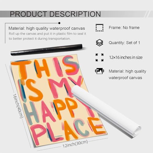 This Is My Happy Place Canvas Wall Art -Trendy Pink Orange Positive Quotes Aesthetic Posters Prints - Retro Preppy Painting 12x16in Unframed for Girly Dorm Bedroom Apartment Home Decor - color: Affirmation02, size: 16"L x 12"W, style: Unframed