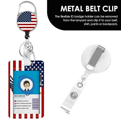 Unitedstates Flag Lanyards ID Badge, American Flag ID Badge Holder with Retractable Reel Clip and Keychain, Vertical Heavy Duty Identity Badge Cover Case Protector for Teacher Nurse Women Man - color: Nationalflag-red