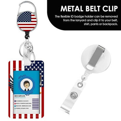Unitedstates Flag Lanyards ID Badge, American Flag ID Badge Holder with Retractable Reel Clip and Keychain, Vertical Heavy Duty Identity Badge Cover Case Protector for Teacher Nurse Women Man - color: Nationalflag-red