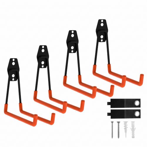 Garage Hooks, 4 Pack Large Square Wall Hooks for Hanging Heavy Duty Ladders, Bikes, Tools Ideal for Garage, Garden, Basement Utility Room Storage (Orange) - color: Orange, size: Large Square-4pcs
