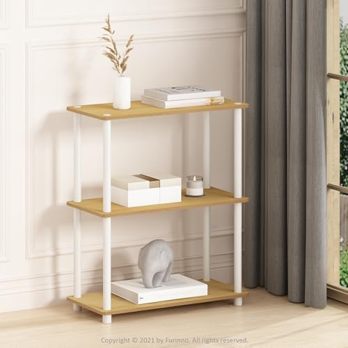 Furinno TURN-N-TUBE Storage Shelves, 3-Tier Book Shelf, Corner Shelf, Toolless Open Shelves, for Organization and Storage, Living Room, Garage, Home Office, Beech - color: Beech/White, size: 3-Tier Round Tube