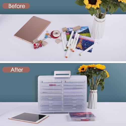 Photo Storage Box 5" x 7", Extra Large Photo Storage Container | 18 Inner Cases, Clear Picture Box with Handle, Seeds Organizer for Pictures, Arts, Crafts, Sewing, Stickers, Office Supplies