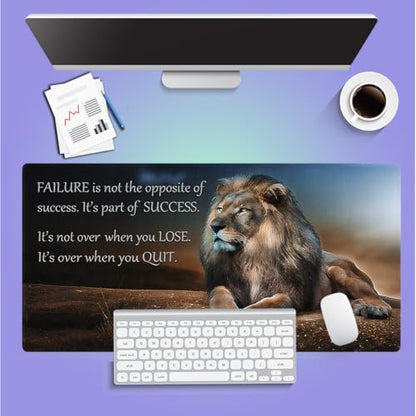 Large Gaming Extended Mouse Pad (31.5" x 15.8") - Majestic Lion at Rest Inspirational Quote About Success Motivational Words, Extra XXL Office Accessories, Premium Stitched Anti-Slip Desk Mat - color: Lion Quotes