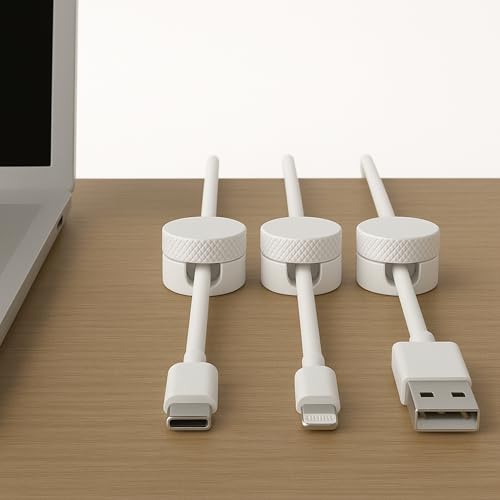 3PCS Premium Cord Holder for Nightstand, Computer Cord Organizer for Desk, Appliance Cord Organizers, Stick-On Cable Clip for Charger, Laptop, USB, Headphones, Wire Management Set, White - color: White
