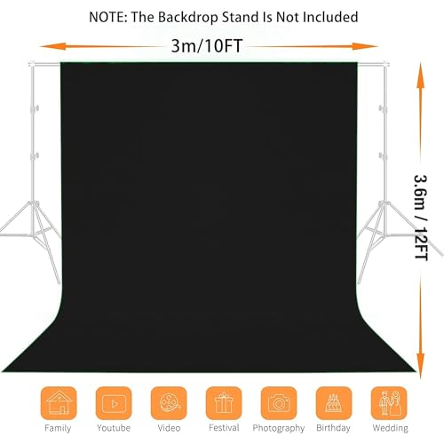 12x10 FT Black Backdrop Background, 100% Polyester Photography Backdrop Screen Foldable Washable Black Screen for Professional Photo Studio Photoshoot Portraits Party - color: Black, size: 12 X 10FT