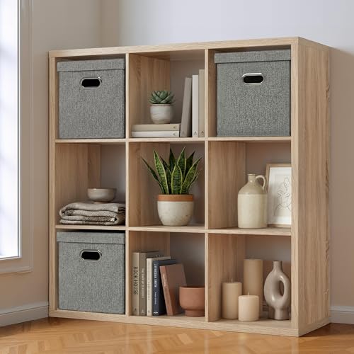 Fencer Wire 9-Cube Storage Organizer Shelf with Extra Thick Exterior Edge, 13-Inch Room Open Storage Shelf Divider, Bookcase, Natural Oak - color: Natural Oak, size: 9 Cube